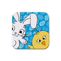 Easter bunny and chick  Rubber Square Coaster (4 pack) 