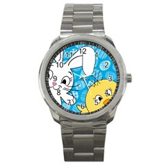 Easter bunny and chick  Sport Metal Watch