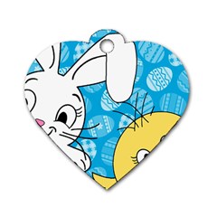 Easter bunny and chick  Dog Tag Heart (One Side)