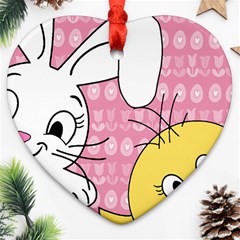 Easter Bunny And Chick  Ornament (heart) by Valentinaart