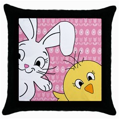 Easter Bunny And Chick  Throw Pillow Case (black) by Valentinaart