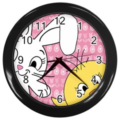 Easter Bunny And Chick  Wall Clocks (black) by Valentinaart