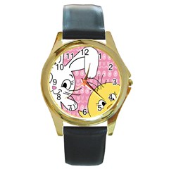 Easter Bunny And Chick  Round Gold Metal Watch by Valentinaart