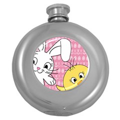 Easter Bunny And Chick  Round Hip Flask (5 Oz) by Valentinaart