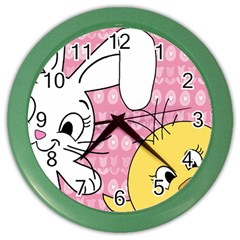 Easter Bunny And Chick  Color Wall Clocks by Valentinaart