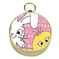 Easter Bunny And Chick  Gold Compasses by Valentinaart