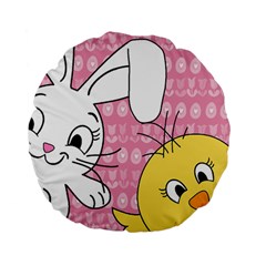 Easter Bunny And Chick  Standard 15  Premium Flano Round Cushions by Valentinaart