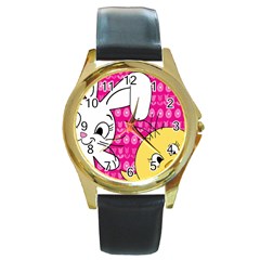 Easter Round Gold Metal Watch by Valentinaart