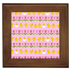 Easter - Chick And Tulips Framed Tiles by Valentinaart