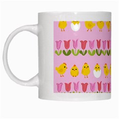 Easter - Chick And Tulips White Mugs by Valentinaart