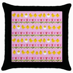 Easter - Chick And Tulips Throw Pillow Case (black) by Valentinaart