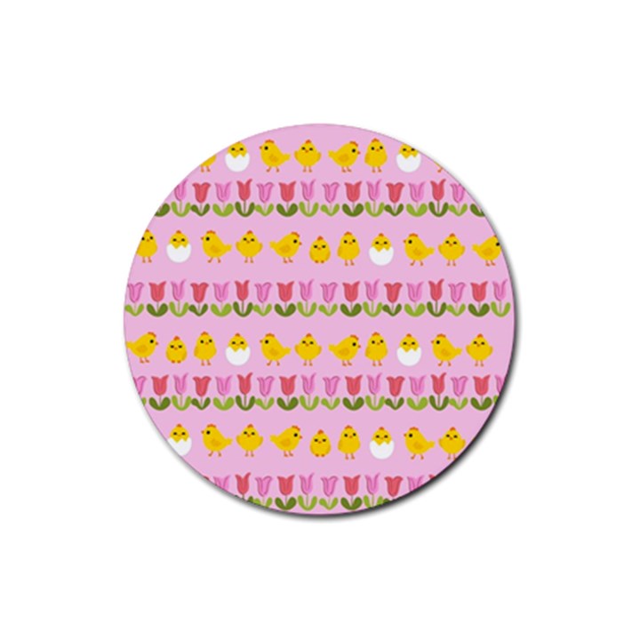 Easter - chick and tulips Rubber Coaster (Round) 