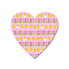 Easter - Chick And Tulips Heart Magnet by Valentinaart