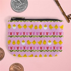 Easter - Chick And Tulips Mini Coin Purses by Valentinaart