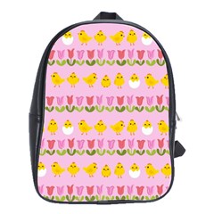 Easter - Chick And Tulips School Bags(large)  by Valentinaart