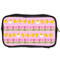 Easter - Chick And Tulips Toiletries Bags by Valentinaart