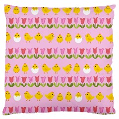 Easter - Chick And Tulips Large Cushion Case (one Side) by Valentinaart