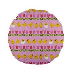 Easter - Chick And Tulips Standard 15  Premium Round Cushions by Valentinaart