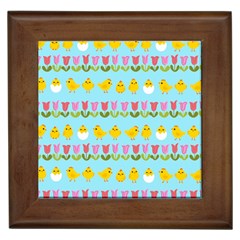 Easter - Chick And Tulips Framed Tiles by Valentinaart