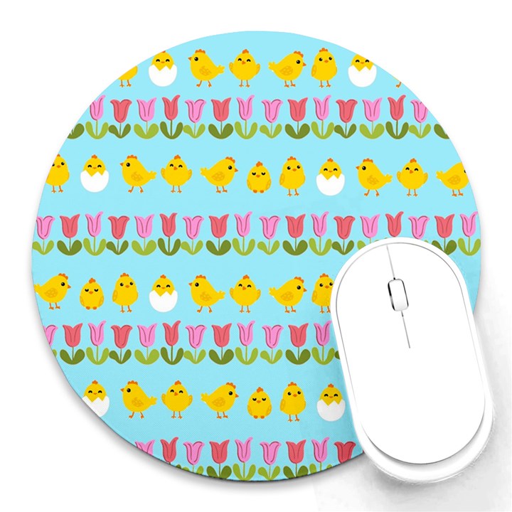 Easter - chick and tulips Round Mousepads