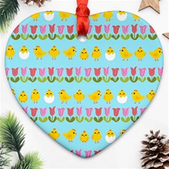 Easter - Chick And Tulips Ornament (heart) by Valentinaart