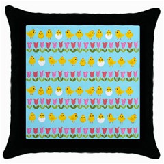 Easter - Chick And Tulips Throw Pillow Case (black) by Valentinaart