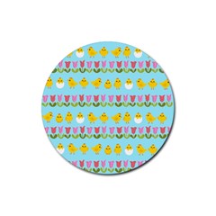 Easter - Chick And Tulips Rubber Round Coaster (4 Pack)  by Valentinaart