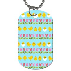 Easter - Chick And Tulips Dog Tag (one Side) by Valentinaart