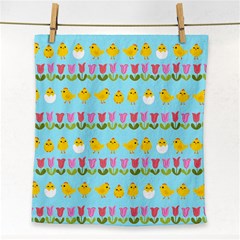 Easter - Chick And Tulips Face Towel by Valentinaart