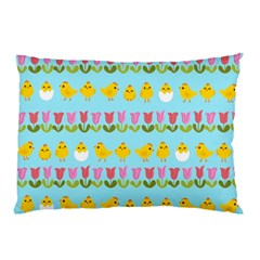 Easter - Chick And Tulips Pillow Case by Valentinaart