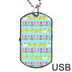 Easter - Chick And Tulips Dog Tag Usb Flash (two Sides) by Valentinaart