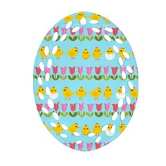 Easter - Chick And Tulips Oval Filigree Ornament (two Sides) by Valentinaart