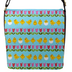 Easter - Chick And Tulips Flap Messenger Bag (s) by Valentinaart