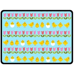 Easter - Chick And Tulips Double Sided Fleece Blanket (large)  by Valentinaart