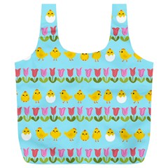 Easter - Chick And Tulips Full Print Recycle Bags (l)  by Valentinaart