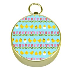 Easter - Chick And Tulips Gold Compasses by Valentinaart