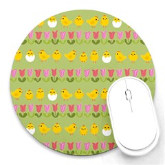 Easter - Chick And Tulips Round Mousepads by Valentinaart