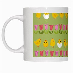 Easter - Chick And Tulips White Mugs by Valentinaart