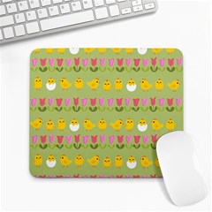 Easter - Chick And Tulips Large Mousepads by Valentinaart