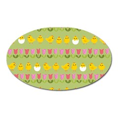 Easter - Chick And Tulips Oval Magnet by Valentinaart