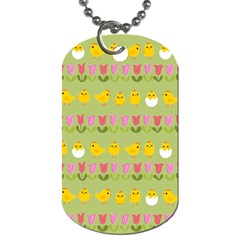 Easter - Chick And Tulips Dog Tag (one Side) by Valentinaart