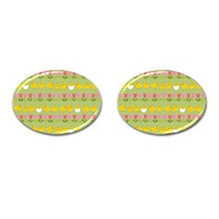 Easter - Chick And Tulips Cufflinks (oval)