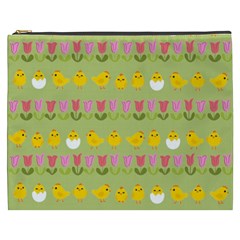 Easter - Chick And Tulips Cosmetic Bag (xxxl)  by Valentinaart