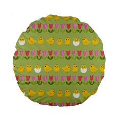 Easter - Chick And Tulips Standard 15  Premium Round Cushions by Valentinaart