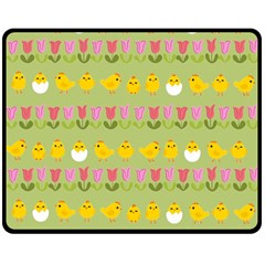 Easter - Chick And Tulips Double Sided Fleece Blanket (medium)  by Valentinaart