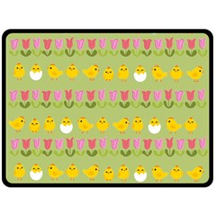 Easter - Chick And Tulips Double Sided Fleece Blanket (large)  by Valentinaart