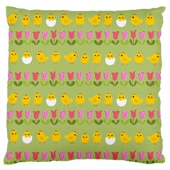 Easter - Chick And Tulips Large Flano Cushion Case (one Side) by Valentinaart