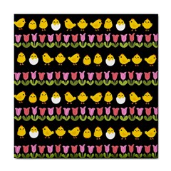 Easter - Chick And Tulips Tile Coasters by Valentinaart