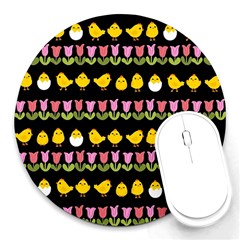 Easter - Chick And Tulips Round Mousepads by Valentinaart