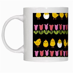 Easter - Chick And Tulips White Mugs by Valentinaart